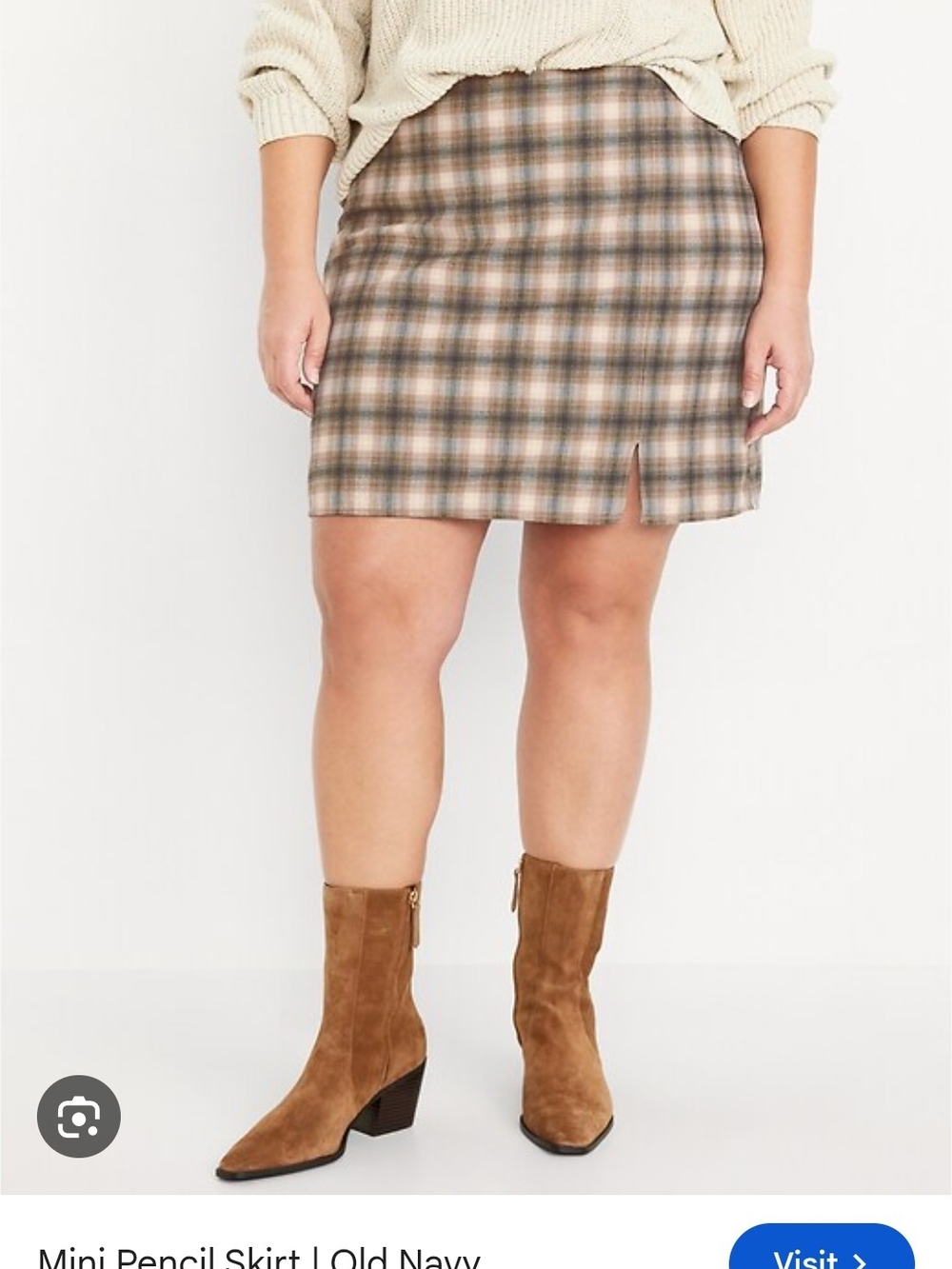 Old Navy Plaid Mini Pencil Skirt in Brown and Tan